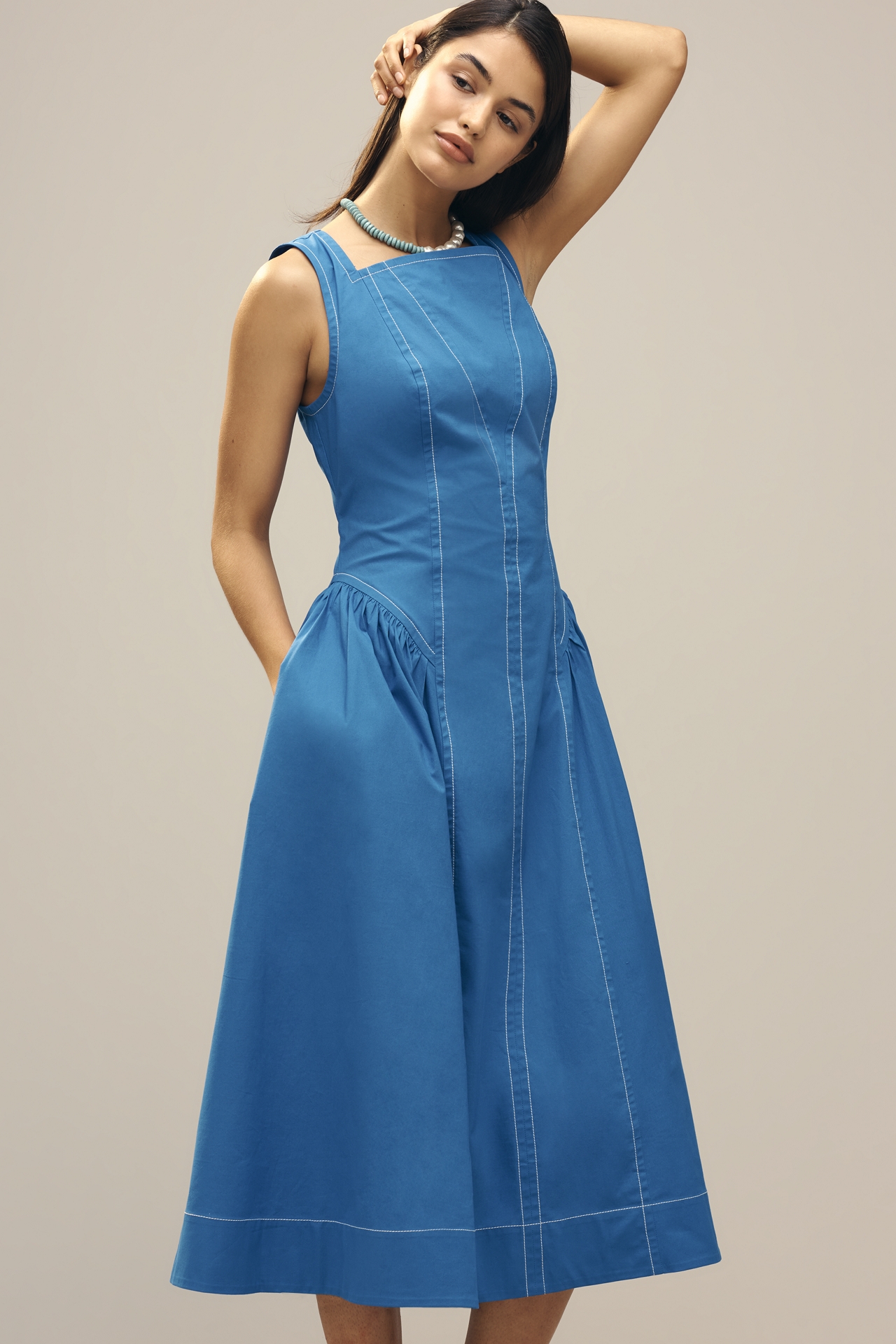 By Anthropologie High-Neck Seamed Midi Dress
