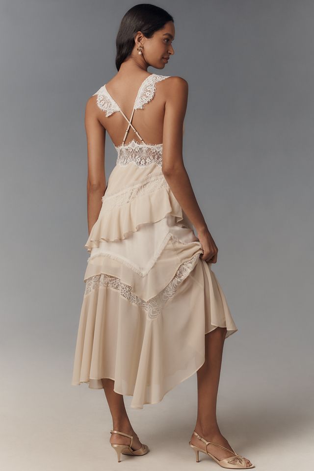 By Anthropologie Sleeveless Keyhole Tiered Lace Midi Dress #2