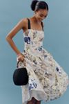 Maeve Cotton Sleeveless Square-Neck Tile Printed Midi Dress