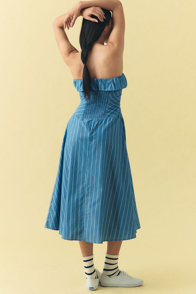 By Anthropologie Strapless Rosette Asymmetric Drop-Waist Midi Dress #1