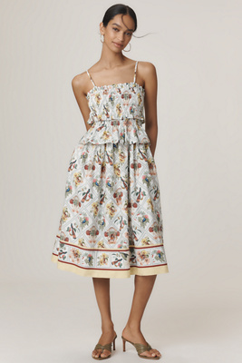 By Anthropologie Smocked Peplum Midi Dress In Beige