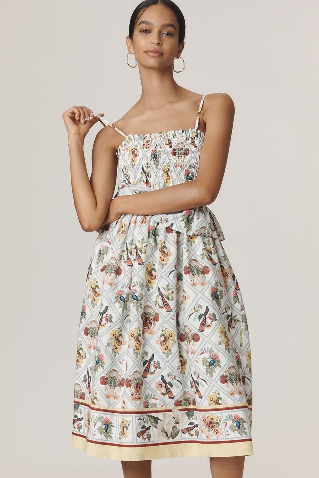 By Anthropologie Smocked Peplum Midi Dress