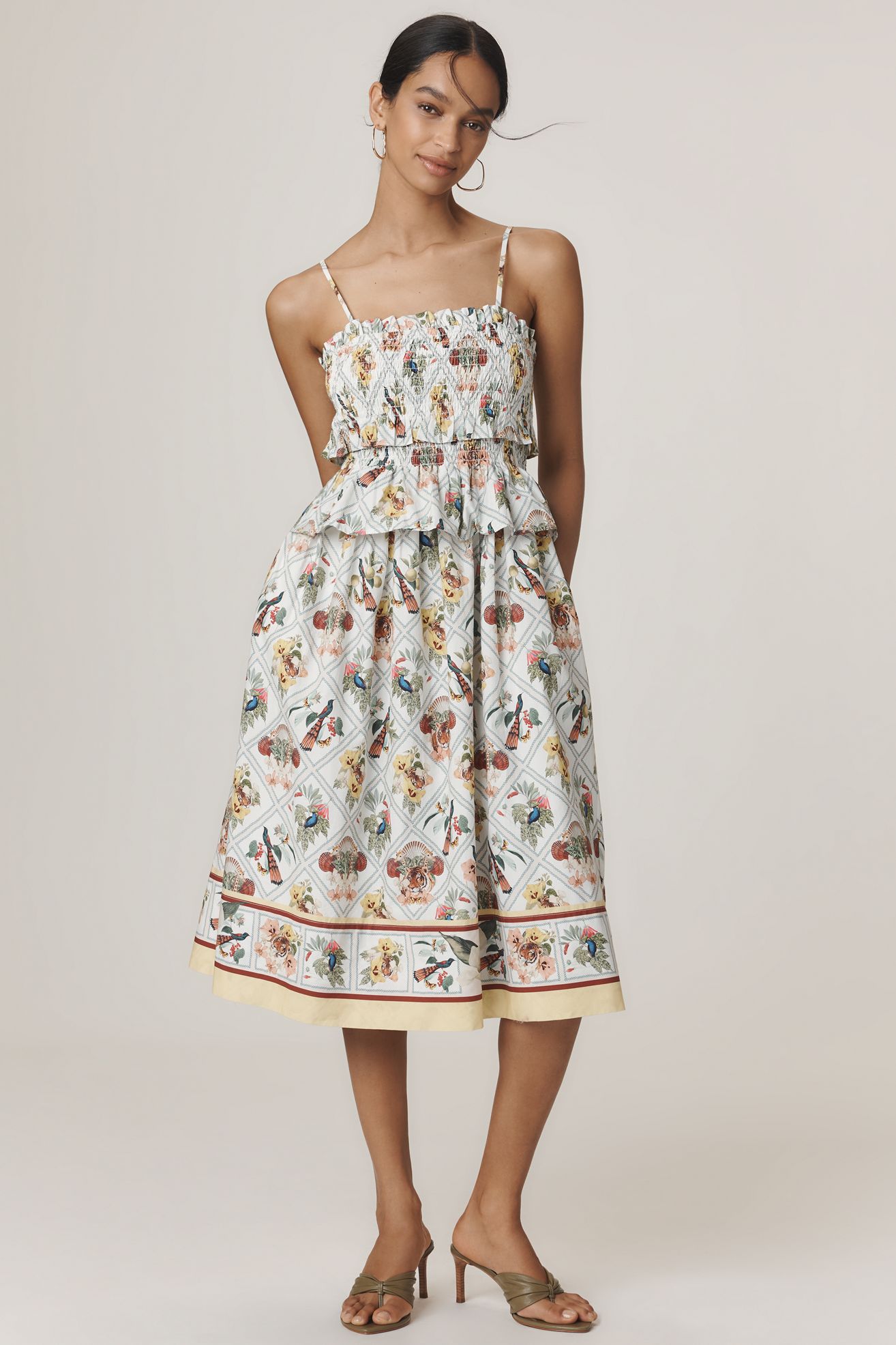 Pilcro | Ruffled Smocked-Waist Button-Front Midi Dress