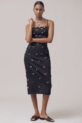 MAEVE THE BRYNNE 3D SPAGHETTI-STRAP MIDI DRESS BY MAEVE: BUTTERFLY-EMBELLISHED EDITION 