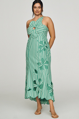 Amara One-Shoulder Cutwork Midi Dress