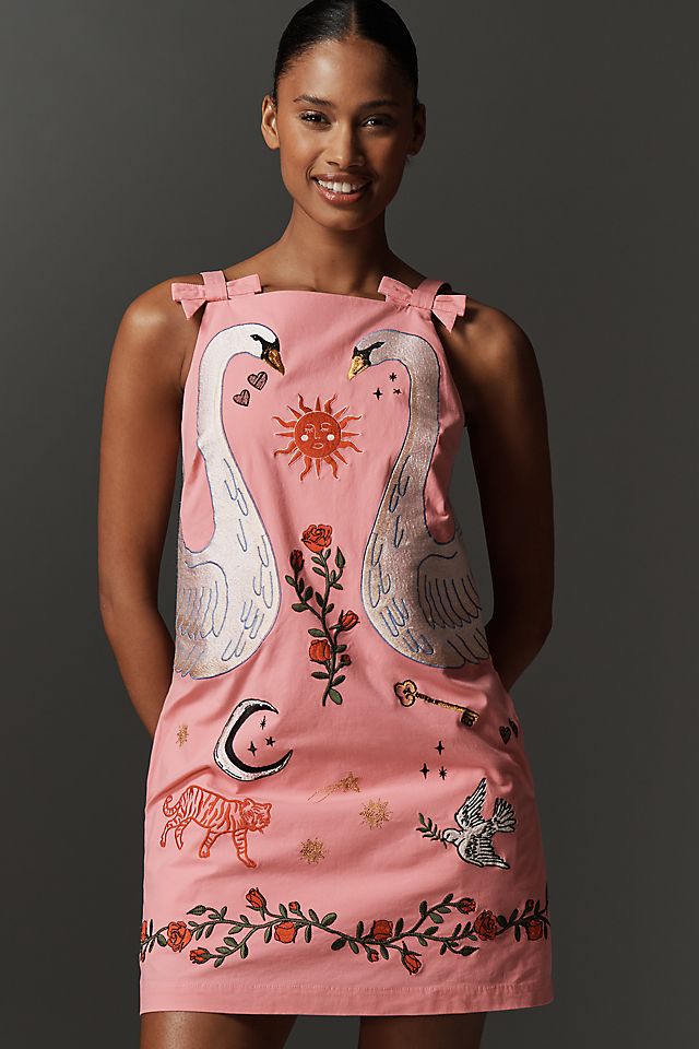 embroidered mini dress Jasmine 3D Floral | Ready-To-Ship this mini dress features a zipper in the back and a waist cutout Mew Mews Dallan Long Sleeve