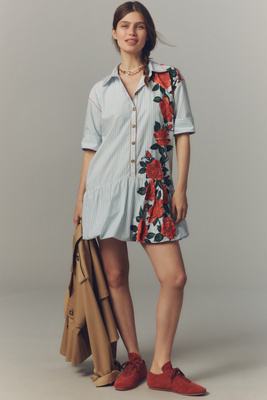 Maeve Short-Sleeve Bubble Mini Shirt Dress