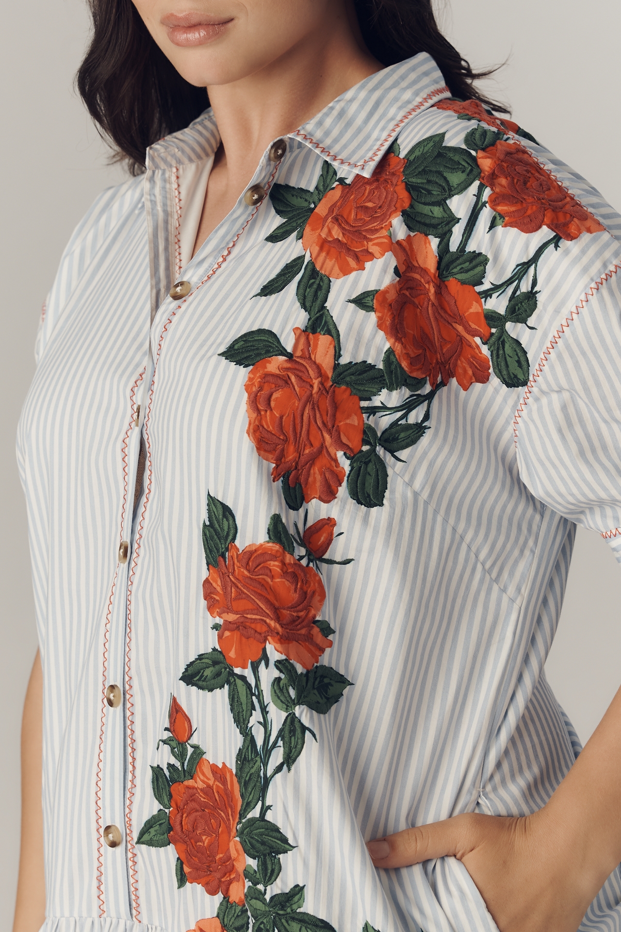 Maeve Short-Sleeve Bubble Mini Shirt Dress