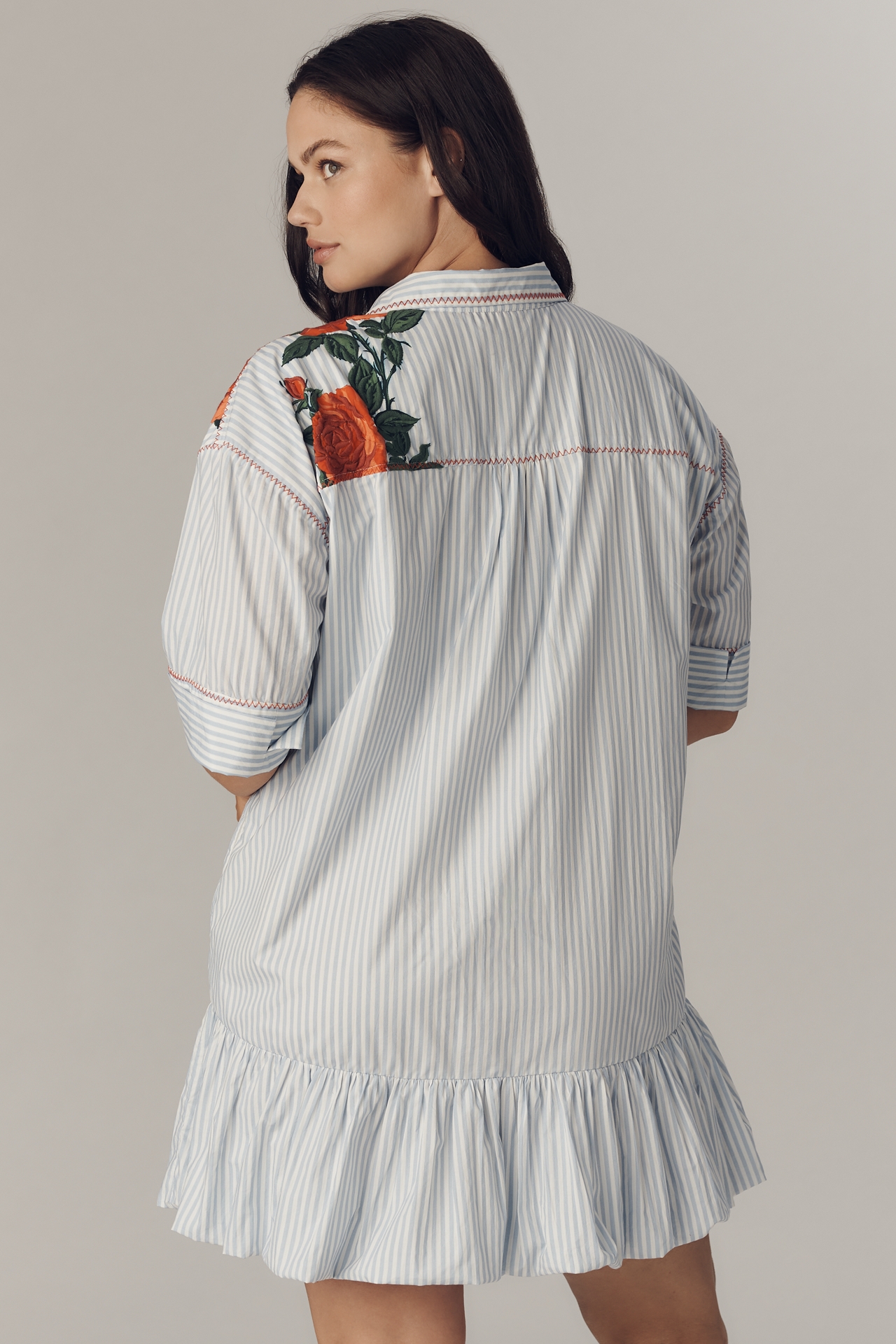 Maeve Short-Sleeve Bubble Mini Shirt Dress