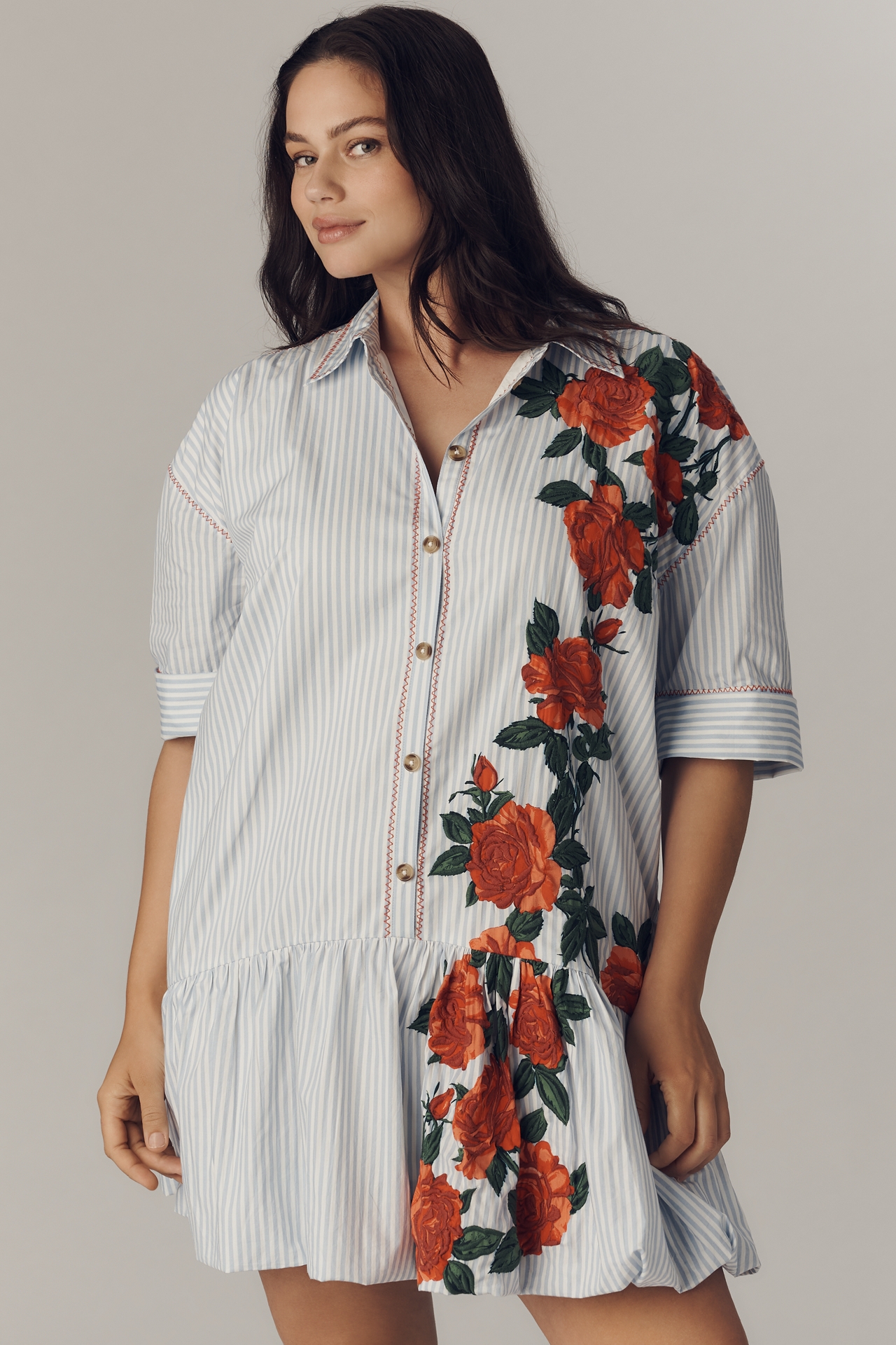 Maeve Short-Sleeve Bubble Mini Shirt Dress