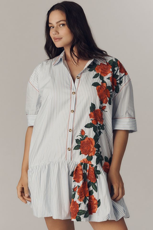 Maeve Short-Sleeve Bubble Mini Shirt Dress #7