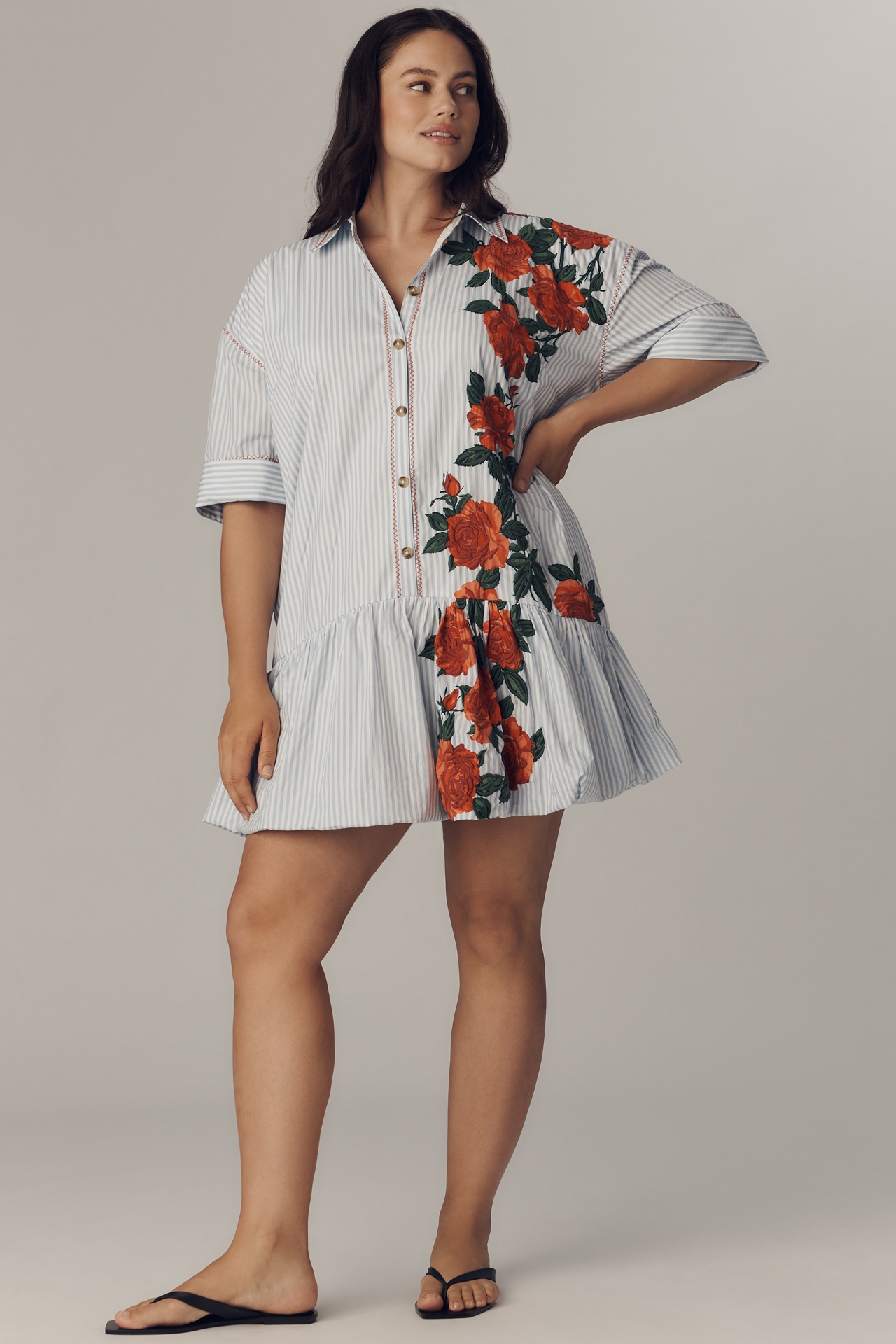 Maeve Short-Sleeve Bubble Mini Shirt Dress