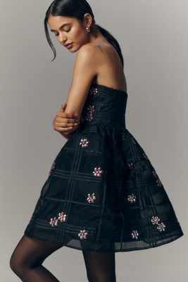 Maeve Strapless Embellished Fit & Flare Mini Dress In Multi