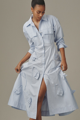 Maeve 3D Floral Long-Sleeve A-Line Shirt Dress