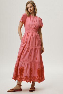 open lace back dress Anthropologie Dot Floral Embroidered Midi Dress – White Chocolate Couture main image 0