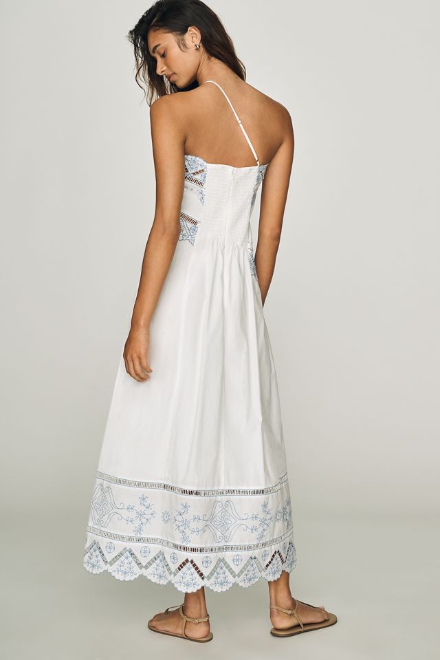 Cotton Cutwork Midi Dress by Anthropologie in Ivory, Size: XL Petite