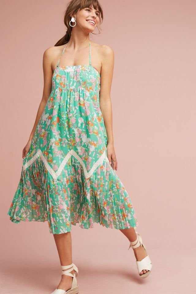 zara green dress linen ZARA Green / White Floral Cotton / Linen Blend Dress UK XS