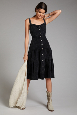 pilcro corduroy ruched printed midi dress Pilcro Corduroy Ruched Printed Midi Dress