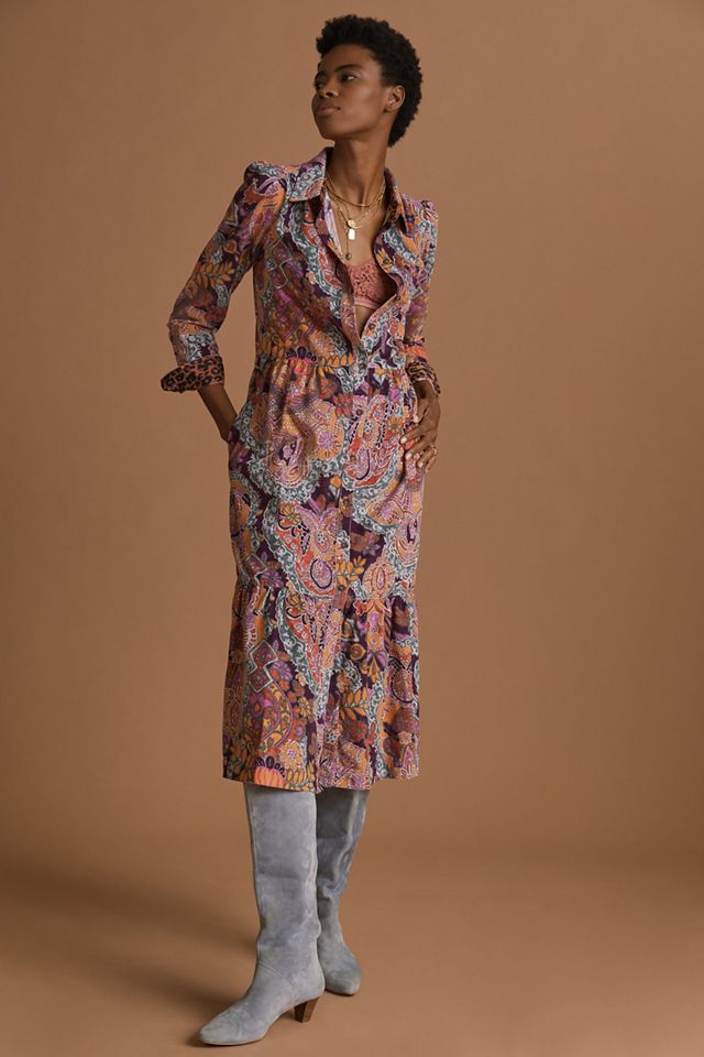 Pilcro Flounced Corduroy Midi Dress