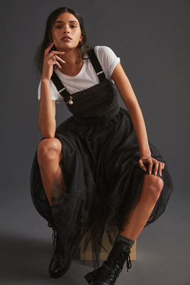 Pilcro Denim Tulle Midi Dress | Anthropologie