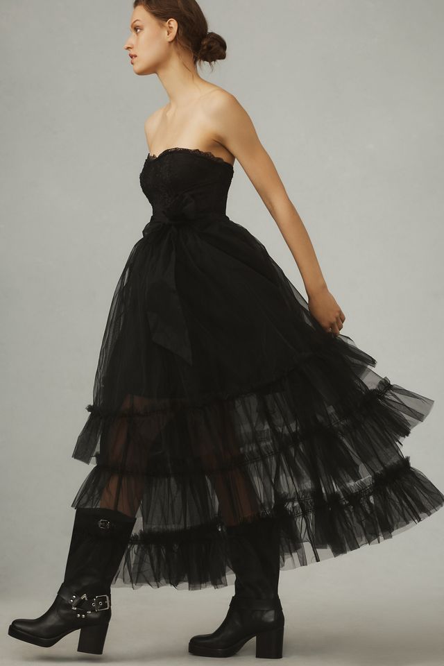 Pilcro Strapless Tulle Lace Midi Dress #3