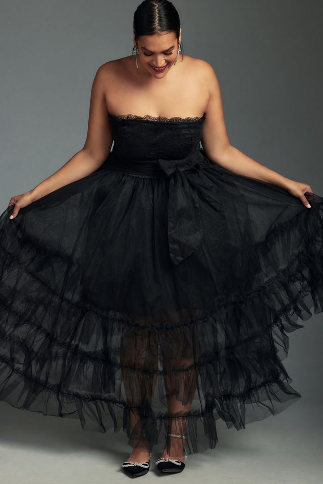 Pilcro Strapless Tulle Lace Midi Dress #9