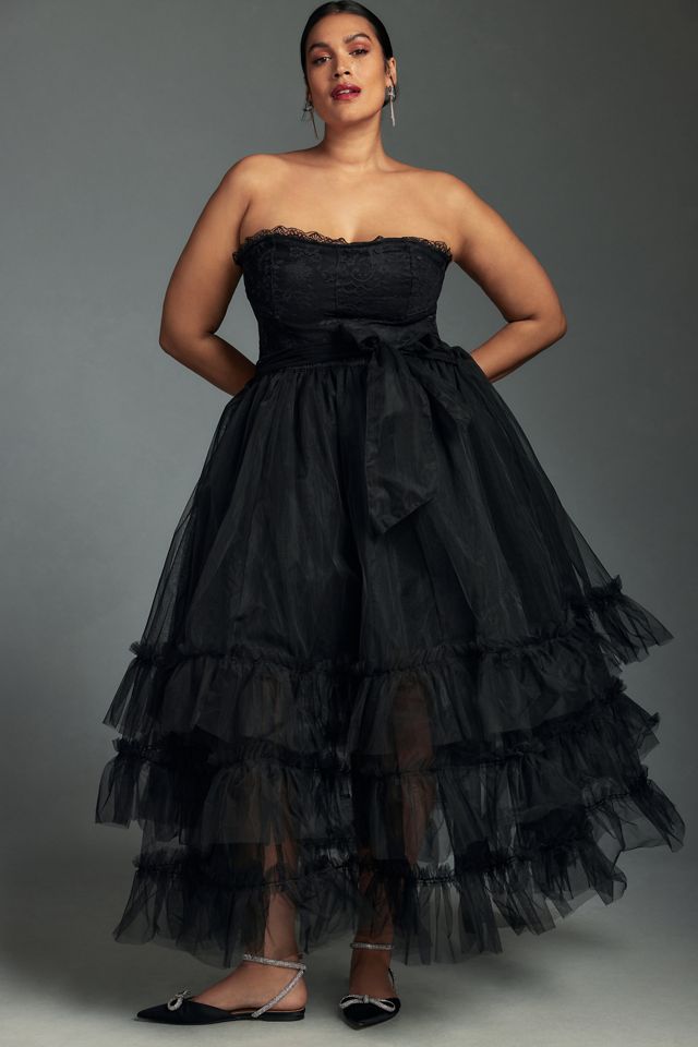 Pilcro Strapless Tulle Lace Midi Dress #6