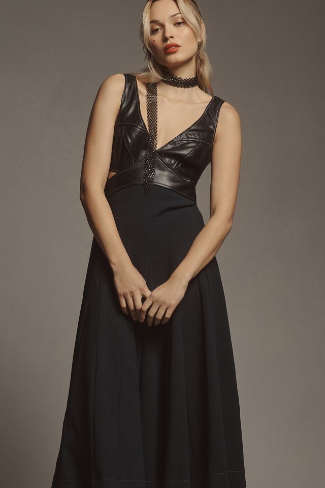 anthropologie v neck midi dress V-Neck Cutout Midi Dress by Anthropologie in Black, Size: XL
