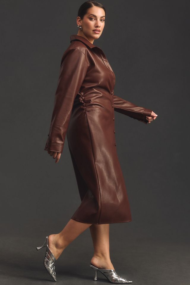 By Anthropologie Faux Leather Midi Shirt Dress | Anthropologie