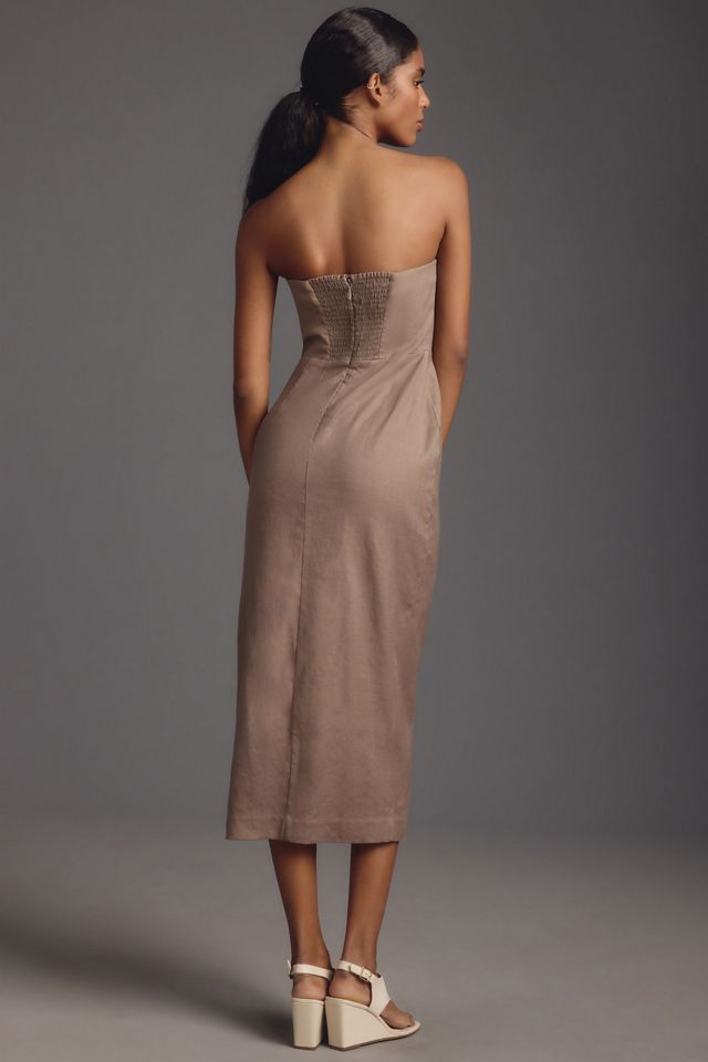 By Anthropologie Linen Strapless Midi Dress #1
