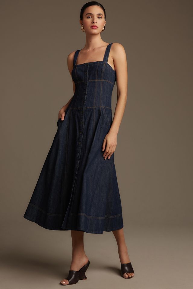 Maeve Square-Neck Buttondown Corset Dress | Anthropologie