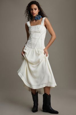 By Anthropologie Sleeveless Square-Neck Twofer Midi Dress