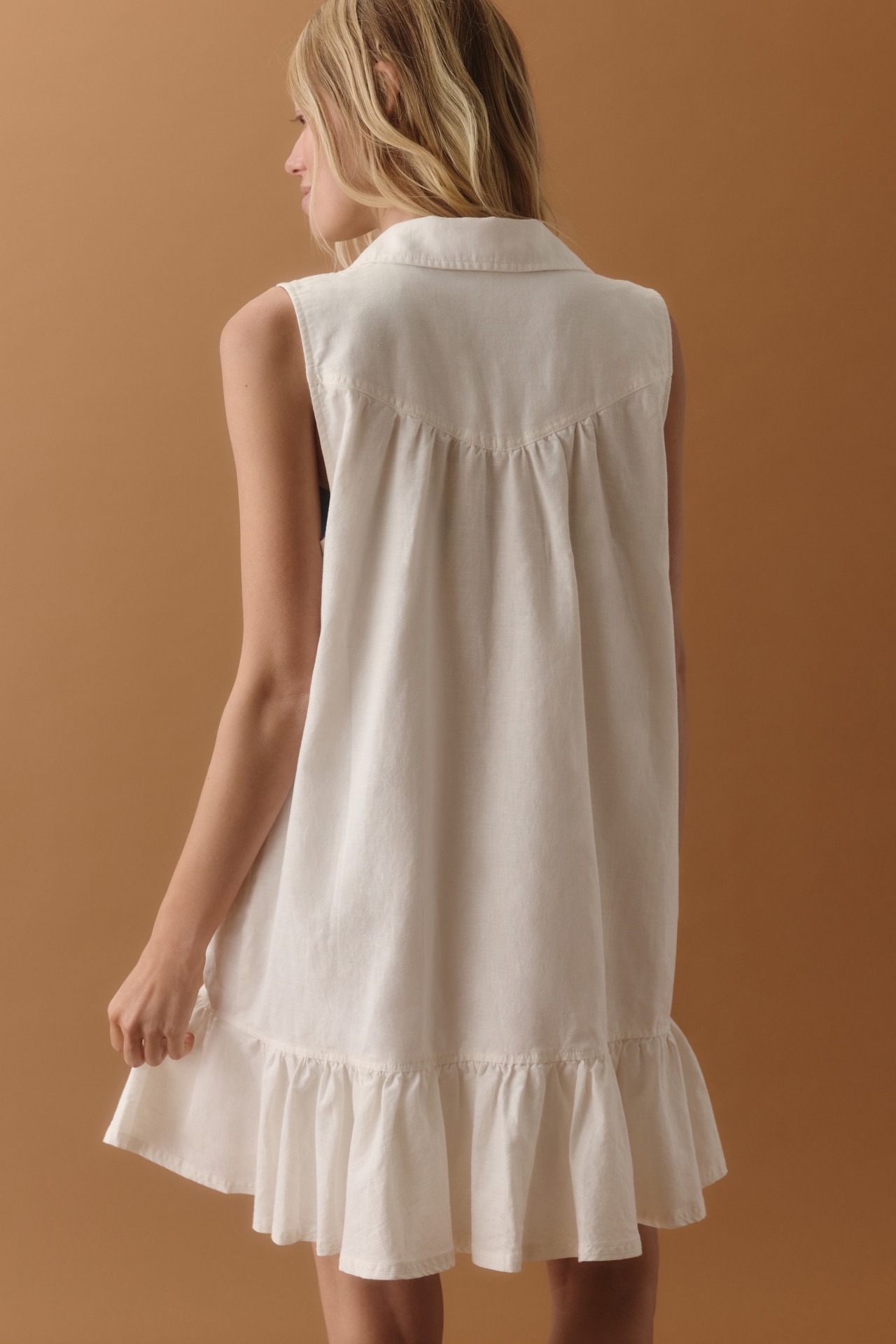 Pilcro Sleeveless V-Neck Linen Flounce Mini Dress