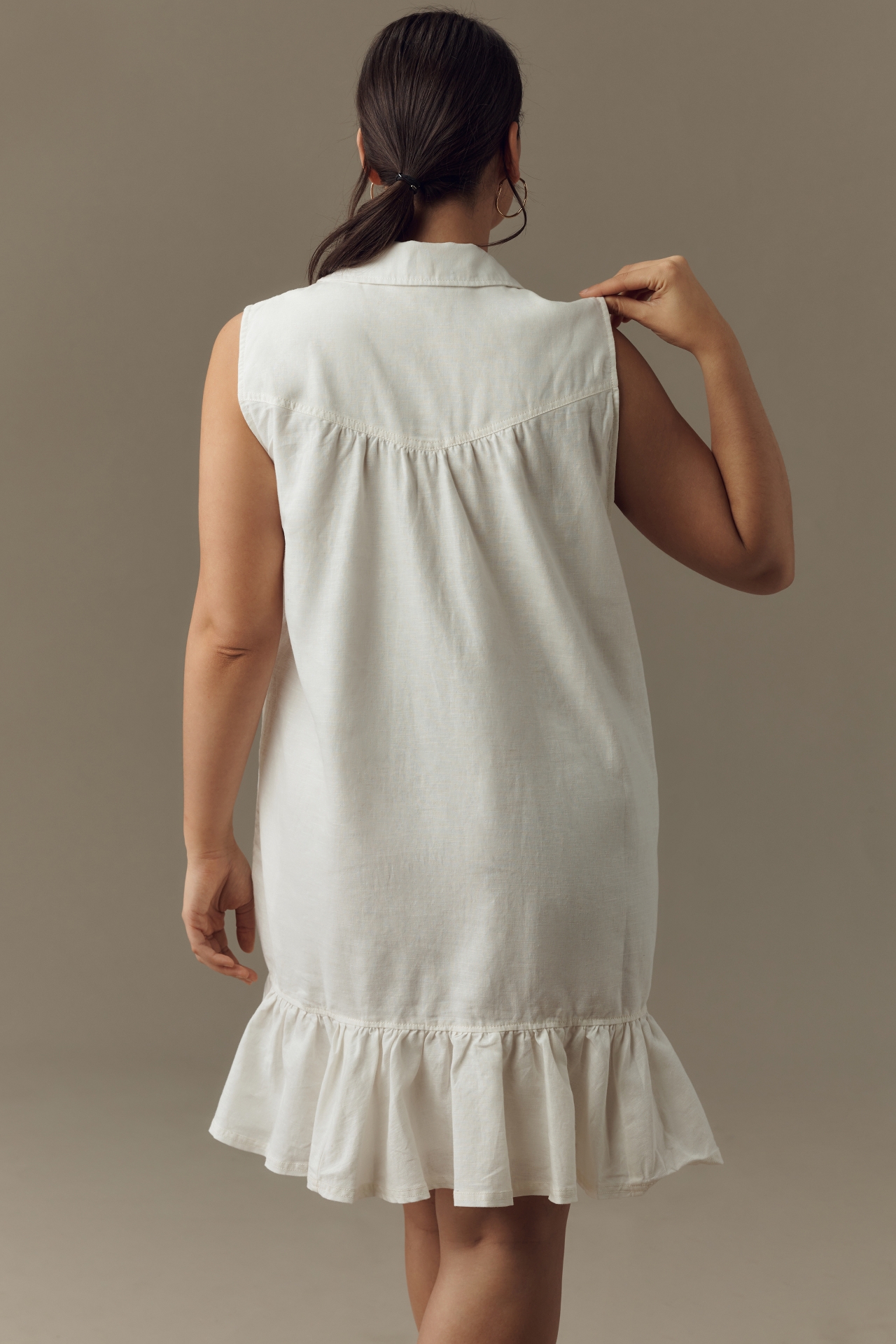 Pilcro Sleeveless V-Neck Linen Flounce Mini Dress