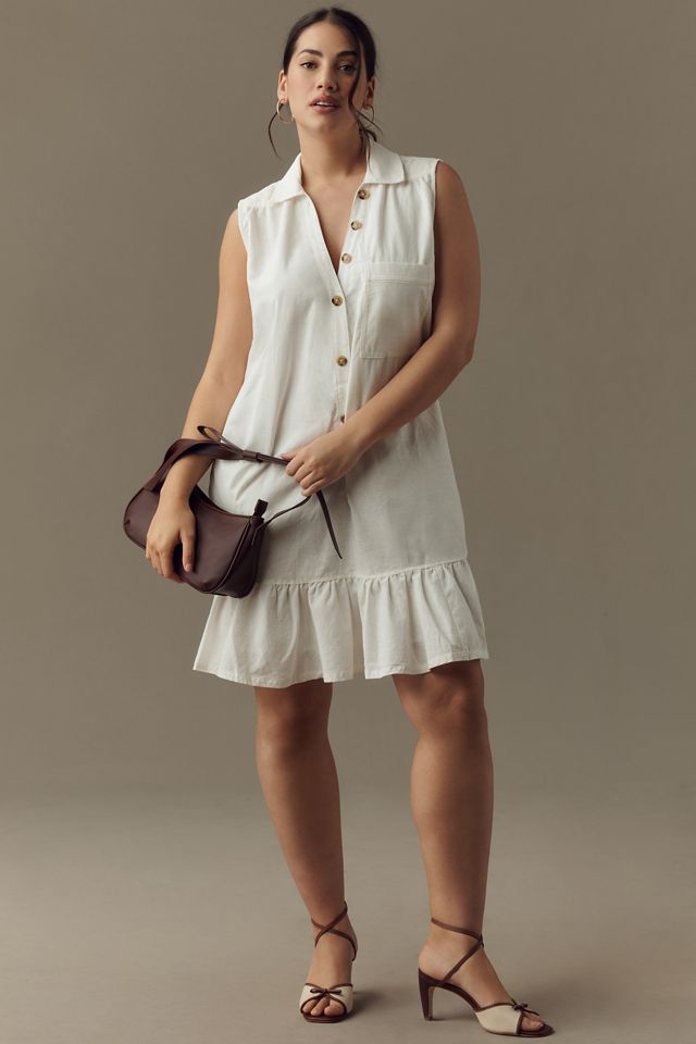 Pilcro Sleeveless V-Neck Linen Flounce Mini Dress | Anthropologie