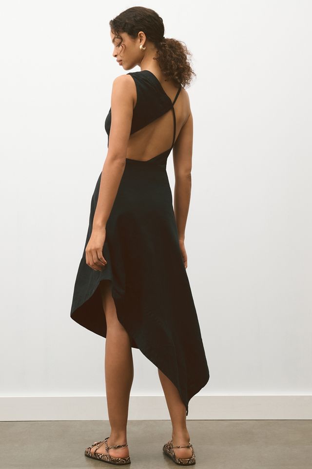By Anthropologie Sleeveless Asymmetric Open-Back Linen Midi Dress |  Anthropologie