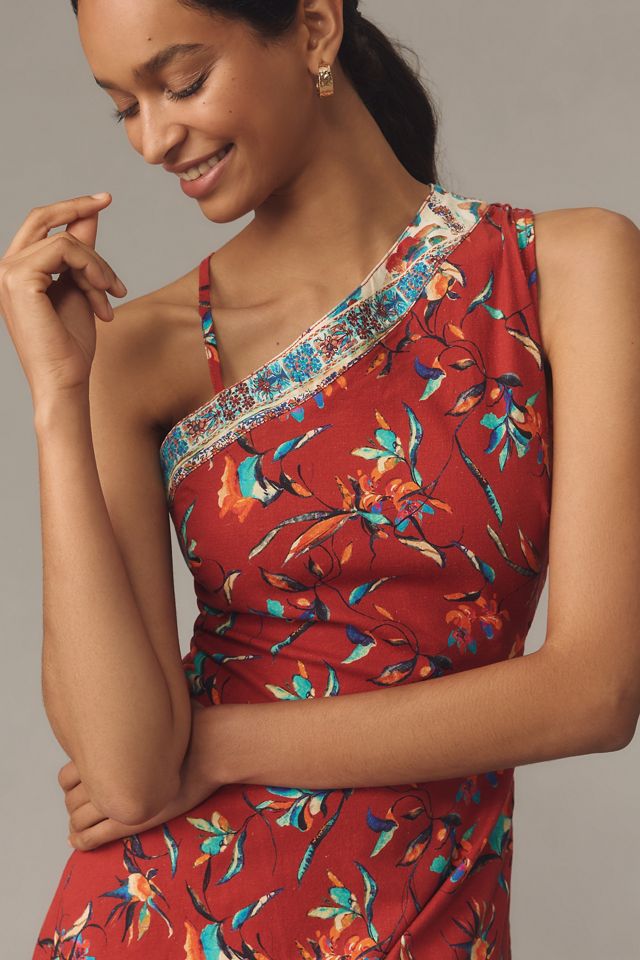 By Anthropologie Ärmellos Asymmetrisch Leinen Midi Kleid #2