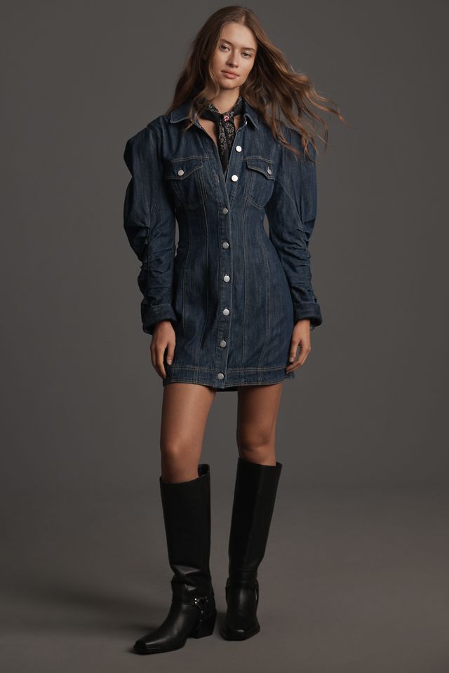 Pilcro Long-Sleeve Button-Front Seamed Denim Mini Dress #3