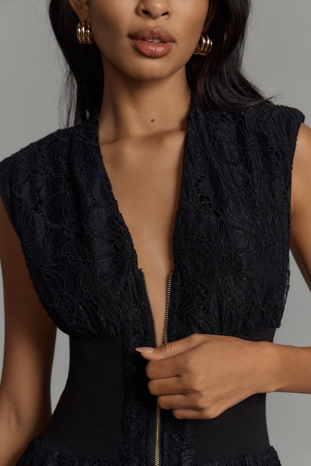 The Tommie Cap-Sleeve Smocked Front-Zip Shirt Dress: Lace Edition #1
