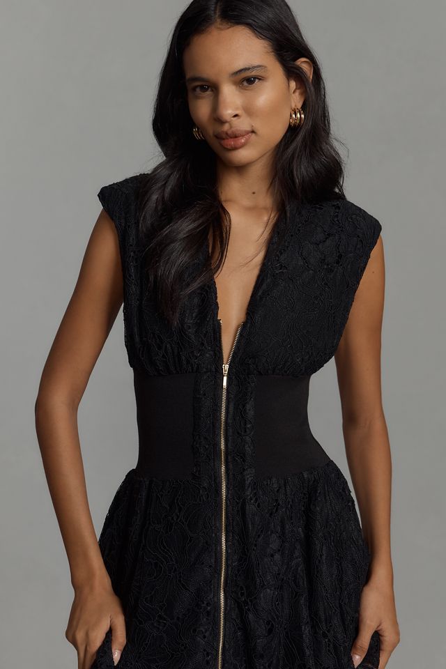 The Tommie Cap-Sleeve Smocked Front-Zip Shirt Dress: Lace Edition #3