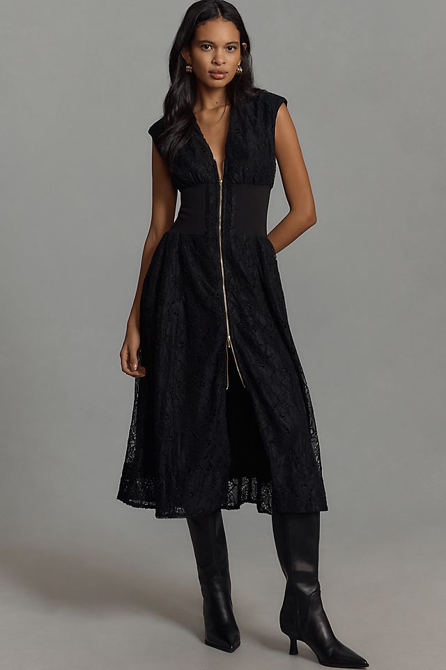 The Tommie Cap-Sleeve Smocked Front-Zip Shirt Dress: Lace The Tommie Cap-Sleeve Smocked Front-Zip Shirt Dress: Lace