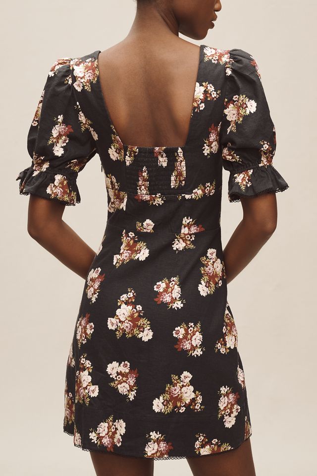 Maeve Puffärmel-Slim-Leinenkleid Mini #1