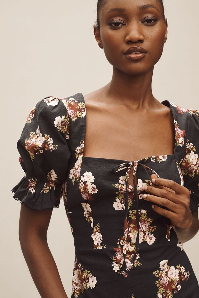 Maeve Puffärmel-Slim-Leinenkleid Mini #3
