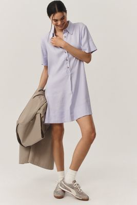 Das Pollie Kurzarm-Swing-Tunika-Minikleid: Leinen-Mischgewebe-Edition