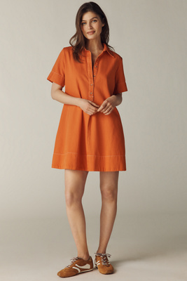 Pollie Short-Sleeve Swing Tunic Mini Dress: Denim Edition | Anthropologie