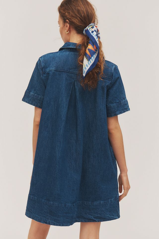 The Pollie Short-Sleeve Swing Tunic Mini Dress: Denim Edition #1