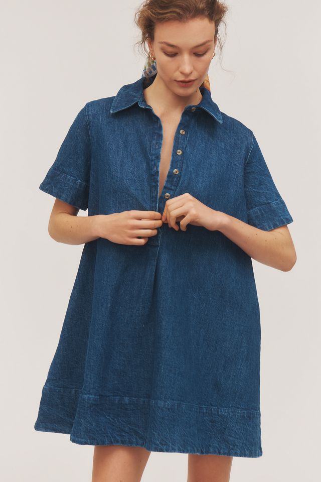 The Pollie Short-Sleeve Swing Tunic Mini Dress: Denim Edition #2
