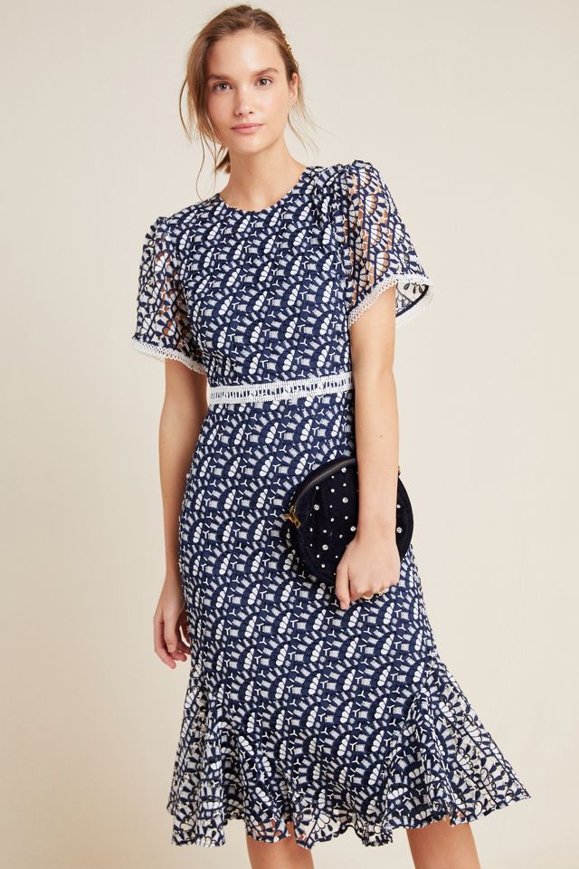 Shoshanna Nell Embroidered Lace Midi Dress | Anthropologie