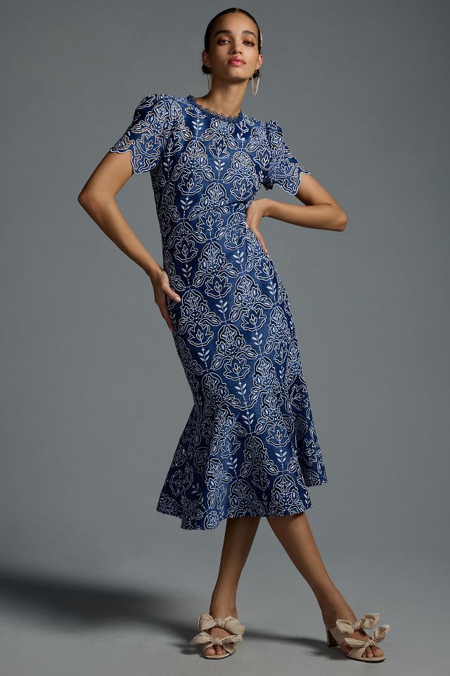 Shoshanna Short Sleeve Damask Dress