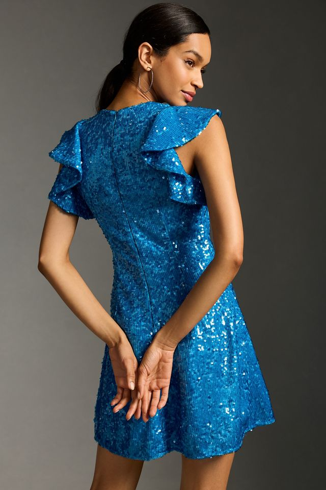 Shoshanna Midnight Flutter-Sleeve Sequin Dress #1